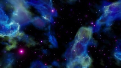 Wall Mural - Space flight slowly moving through universe among galaxies stars and nebulae
