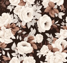 Wall Mural - Flowers on the old white wall background, digital wall tiles or wallpaper design. SEAMLESS PATTERN. SEAMLESS WALLPAPER.