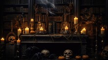Gothic-style Halloween Decor Featuring Candelabras And Ancient Tomes