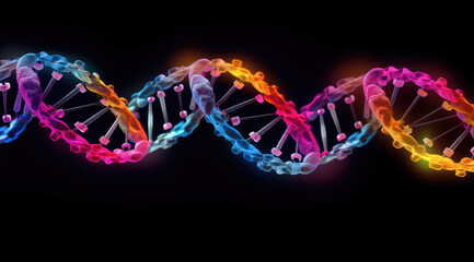 Wall Mural - DNA structure on a black background.