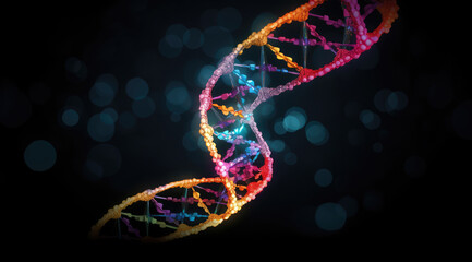 Wall Mural - Digital illustration DNA structure in colour background with lights.