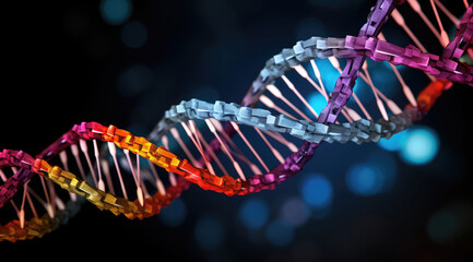 Poster - DNA molecule on a dark background.  Biochemistry, genetics, medicine concept.