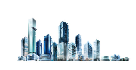 Poster - Modern City, financial Downtown, business centre with skyscrapers and office buildings