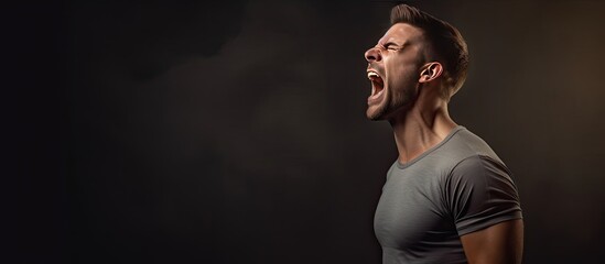 Poster - A furious young man gesturing and yelling loudly in a blank area