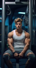 Poster - Fit young man resting in gym with empty space on the left