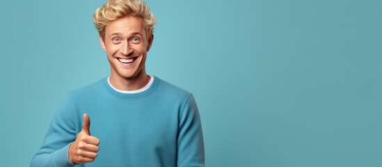 Poster - Blond man happily pointing to an idea feeling carefree