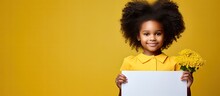 African American Girl Portrait With Thank You Day Text Yellow Background Childhood Celebration Concept