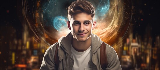 Poster - Composite portrait of a happy student with a book celebrating International Student s Day Text copy space education and awareness theme