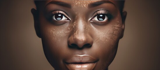 Sticker - Digital composite portrait of an African American woman with makeup featuring text for International Skin Pigmentation Day