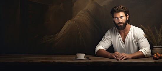 Poster - Table with copy space young man with beard