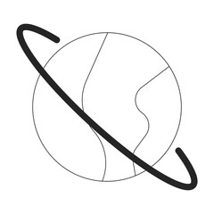 Poster - Planet with ring flat monochrome isolated vector object. Solar system star. Editable black and white line art drawing. Simple outline spot illustration for web graphic design