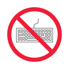 Fototapete - Forbidden keyboard vector icon. Warning, caution, attention, restriction, label, ban, danger. No keypad flat sign design pictogram symbol. No clavier icon