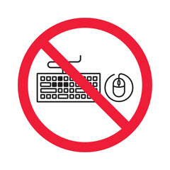 Fototapete - Forbidden keyboard vector icon. Warning, caution, attention, restriction, label, ban, danger. No keypad flat sign design pictogram symbol. No clavier icon