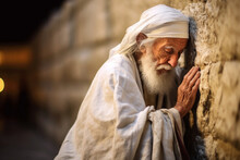 A Jewish Man Prays At The Western Wall In Jerusalem