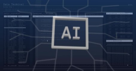 Poster - Animation of ai data processing over computer circuit board