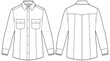 Men's Western shirt flat sketch illustration front and back view, double patch pocket long sleeve Denim shirt for casual wear fashion illustration template mock up