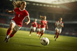 © toonsteb - Female soccer player on soccer field during evening time
