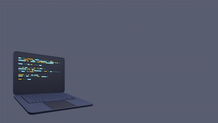 Fototapete - 3d laptop and program code development. Web coding concept. Laptop with programming code. Laptop screen. Coding screen