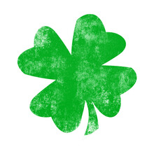 Four-leaf Clover Shamrock Symbol Stamp With Distressed Grunge Texture Isolated On Transparent Background