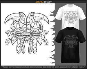 Hornbill bird mandala arts isolated on black and white t shirt.