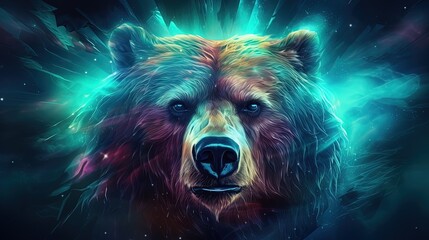 Wall Mural - star celestial bear glow in blue neon light, nature spiritual theme concept, Generative Ai