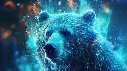 Wall Mural - star celestial bear glow in blue neon light, nature spiritual theme concept, Generative Ai