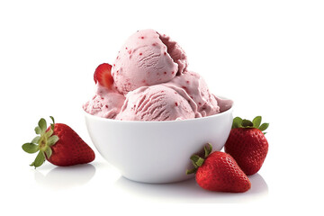 Wall Mural - Strawberry ice cream isolated on white background.Generative Ai.