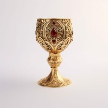 Ornate Golden Chalice Or Holy Grail Isolated On White Background