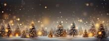 Creative Chrsitmas Celebrate Backgroundof Snow Bokeh Pine Tree Forest Glitter Shiny Light  Christmas Tree With A Bright Shining Snow Flake Background,ai Generate