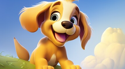 Wall Mural -  a cartoon dog with a big smile on his face sitting in the grass.  generative ai