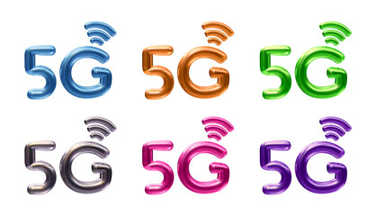 Poster - Set of 5g icon logo isolated on transparent background in 3d rendering for Internet network or technology concept