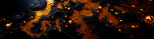 Luxury Gold Water Drops Wavy Lava Lace Background. Shiny Golden Sparkling Water Droplets Backdrop For Copy Space Text. Special Effects Web Banner For Luxury Beauty Salon Products. Unique Halloween 