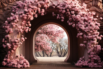 Pink flowers in a window