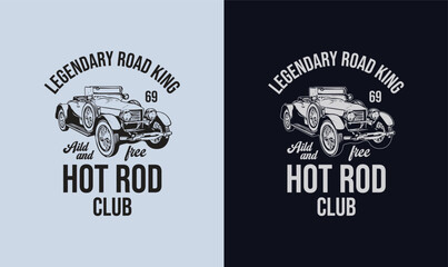 Wall Mural - Old School Hot Rod Classic Car Vector T-shirt Design Graphics. Vintage Car t-shirt template. American old cars t-shirts.