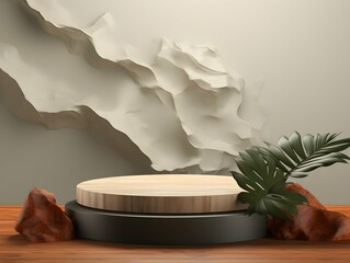 Wall Mural - Minimal display podium, product mockup with marble and tropical leaves.