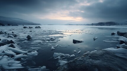 Wall Mural - icy lake and overcast sky