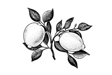 Wall Mural - Hand drawn ink sketch vector illustration of lemon. Citrus in engraving style vector illustration.