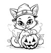 Cute halloween cat coloring page - coloring book for kids 