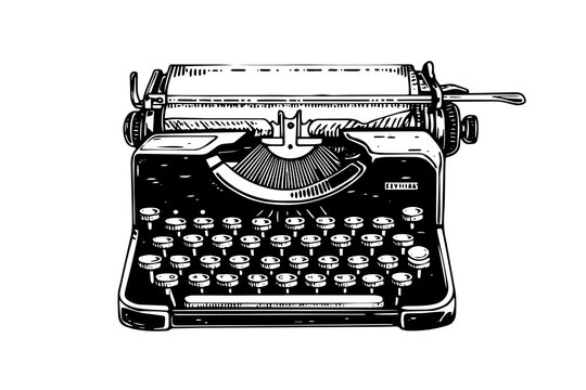 Vector hand drawn illustration of retro typewriter in vintage engraved style