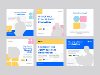 Impactful School & University Education Promotion Collection, complete with vibrant square banners and compelling social media post feed templates.