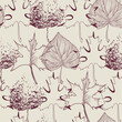 Various leaves graphic monochrome seamless pattern