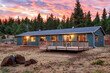 Passive Solar Home At Twilight In The Trees