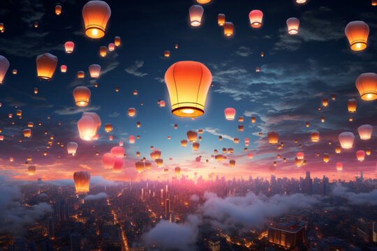 Lanterns in the night sky, mid-autumn day in China 3