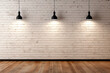 Lamps hanging in empty room with white brick wall. Generative AI