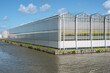 Perspective view of a modern industrial greenhouse in the Westland, the Netherlands. Westland is a region in of the Netherlands.