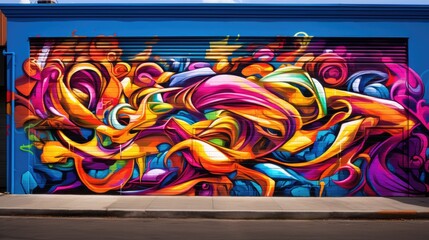 Wall Mural - Vibrant colors come alive in this street art mural, expressing the artists creativity through a mix of text and graffiti. Full Frame,