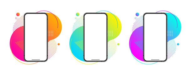 Wall Mural - Smartphone Colorful Liquid Gradient Banner Mockup Set Vector Illustration