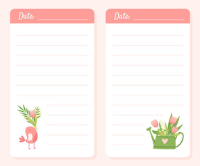 Sticker - Spring Notepad Page Design with Blooming Garden Flower Vector Template