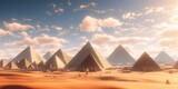 Egyptian pyramids under a clear sky in a region of sand