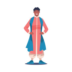 Poster - Happy Hindu Man Character in National Costume in Standing Pose Vector Illustration